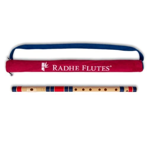 Radhe Flutes | PVC Fiber | C Sharp | Right Handed | Dark Blue & Red Threads | Assorted Colours for Velvet Cover + Complete Flute Beginners Online Course In Hindi and English