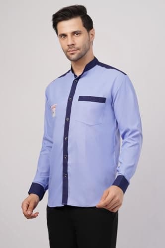 HPCL Hindustan Petroleum Men’s Full Sleeve Uniform Shirt | Light Blue & Navy Blue Poly-Cotton Workwear with Mandarin Collar & Logo Patch (in, Alpha, XL, Regular) 5