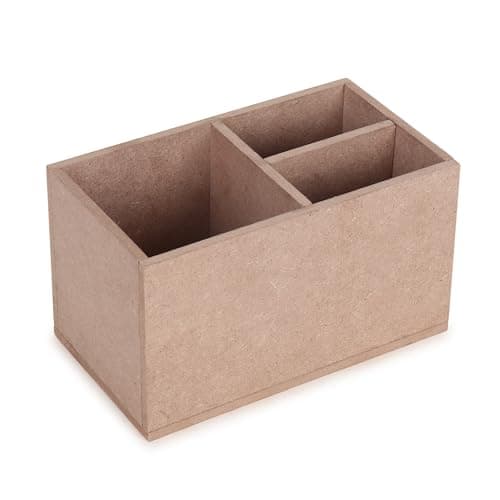 Wooden Desk Organizer with 3 Compartments, MDF Storage Box, Brown