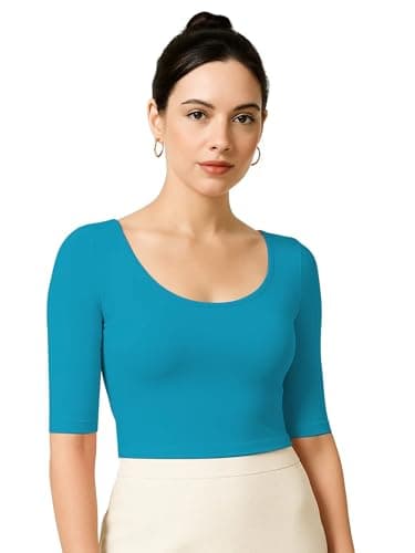 THE BLAZZE Women’s Stylish Ribbed Elbow Sleeve Lycra Stretchable Readymade Crop Tank Top Cami Blouse for Girls VB21 1303 XL TBL Turquoise 5