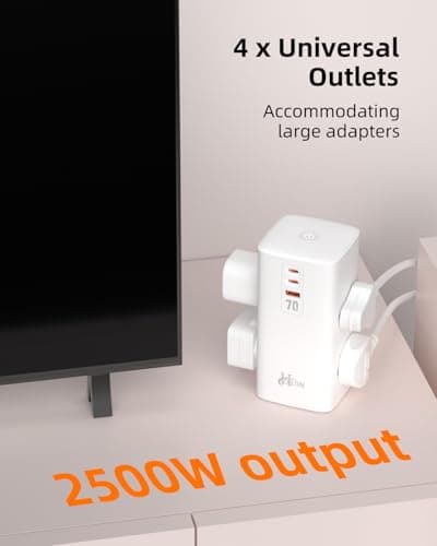 Hoteon Tower Extension Board, 2500W/10A Extension Cord with GaN Technology, 70W USB C Power Strip with 4 Universal Sockets, 2*70W PD&1*30W QC Fast Charging, 2M Surge Protection Board for Home, Office 4