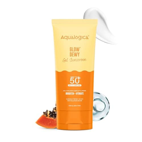 Aqualogica Glow+ Dewy Gel Sunscreen - 80 g | SPF 50+ PA++++ | In-Vivo Tested | New-age Filters | 12-Hour* Sun Protection | Tan Protection | For Bright & Hydrated Skin | Fragrance-Free & No White Cast 