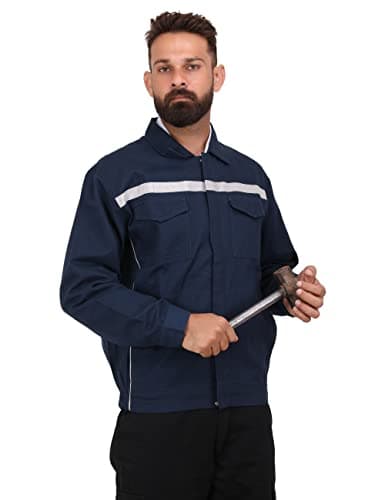 CLUB TWENTY ONE Workwear Hampton Safety Jacket for Men, 100% Cotton Fabric with EN 20471 Reflective Tape, Industrial Work Jacket for Construction, Warehouse & Manufacturing, Blue, Size XL