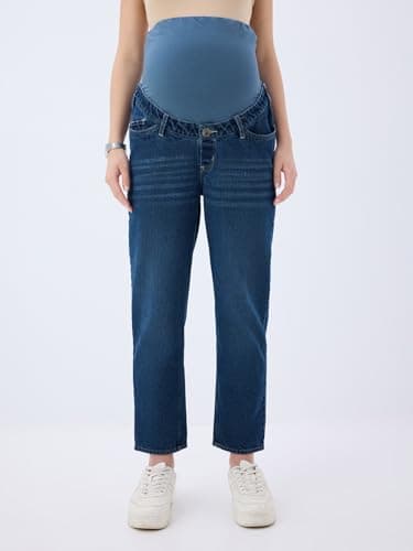 Maternity Denim Jeans for Women | Over The Bump Stretchable Belly Panel | Comfortable Pregnancy Wear | Regular Fit Casual Jeans (in, Alpha, L, Regular, Denim Blue) 3