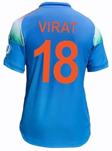 Sports Boys Cricket Virat 18 India ODI Jersey Collar Neck T-Shirt (Kid's, Boy's & Men's) (7_8 Years, Multicolor) 3