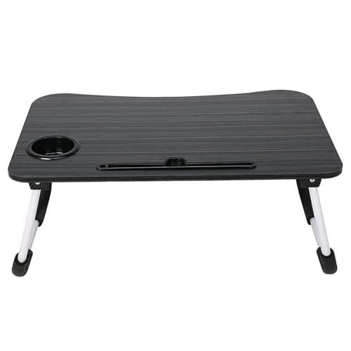 Foldable Wooden Mini Laptop Table for Bed, Smart Study Table with Drawer Kids & Adults (US-COTTEDS .Black.), 60cm, 40cm 3