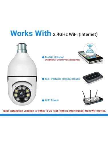 Guard Well 3MP WiFi Light Bulb Camera for Home Indoor | 360° View | Color Night Vision | Motion Detection | Two Way Audio | Wireless Home Security Camera with Mobile App V380 Pro (Light Camera) 4