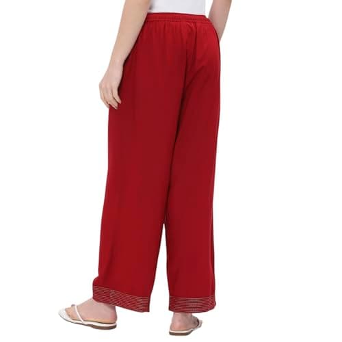 Biba Women Red Viscose Rayon Solid Straight Palazzo_M 4