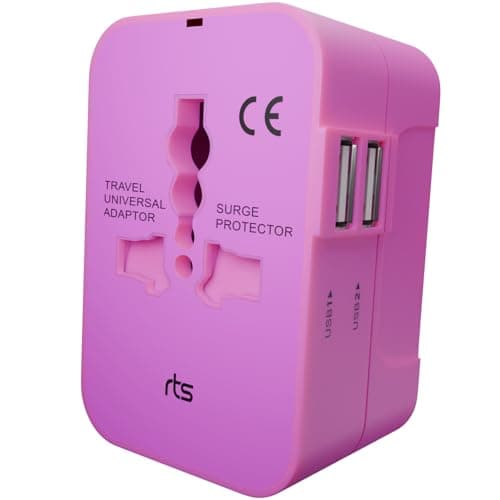 rts High Speed 25W Wall Charger Dual USB Universal Travel Adapter International All in One Worldwide Travel Multi Plug Cable & with Build in Dual USB Charger for USA EU UK AUS Laptop Smartphone(Pink)