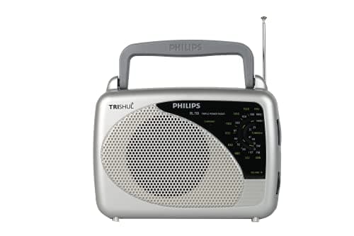 Philips Portable Radio RL118/94 3-in-1 Power Source (Li-ion Rechargable Battery, 3V DC & 230V AC), FM/AM Radio, 200mW RMS Sound Output, Telescopic Antenna, Manual Tuning