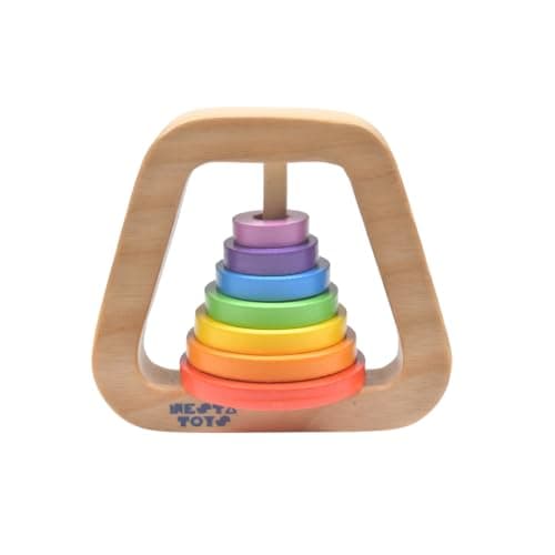 Nesta Toys Wooden Rainbow Rattle | Baby Rattle & Teether | Vibrant Rainbow Shape | Beechwood Non-Toxic BPA-Free | Sensory & Motor Skills | Newborn Gift Age 0+ 5