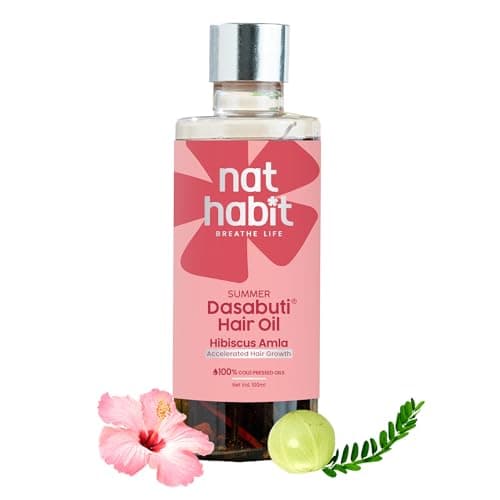 Nat Habit Hibiscus Amla Hair Oil For Men & Women, Helps In Hair Growth & Thickness, For dry and frizz Hair, No Paraffin, Mineral Oil, Preservatives & Chemicals, 100ml