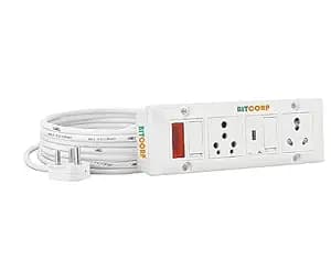 BITCORP 16A to 6A Power Extension Board Converter with 2 Socket 2 Switch + USB-A + Type-C, 2500W, 8 Meter 1.5mm Electric Cord for AC, Refrigerator, Phone Charging, EV Charger