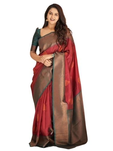 Shiv Textiles Womens Banarasi Silk Saree with Blouse Perfect for Every Occasion (Maroon-01)