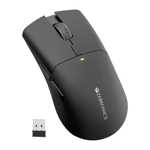 ZEBRONICS Rechargeable Wireless Mouse, Dual Mode 2.4GHz + BT, Upto 2400 DPI, 6 Buttons, USB Nano Receiver, Type-C, Silent Operation, Ergonomic Design (Blanc 100, Black)