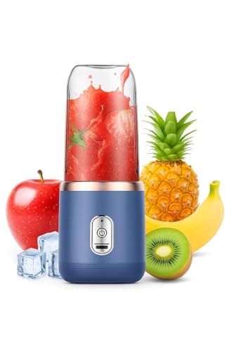 Portable Blender Juicer 400ml | USB Rechargeable Mini Juicer Cup with 6 Blades | Smoothie Maker for Fruits, Shakes, Protein Drinks & Ice | Personal Travel Blender for Home, Gym & Office (Blue) 3