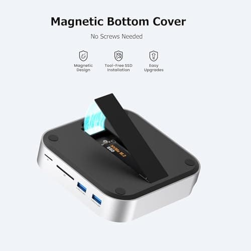 Cocoonkart Mac mini Dock USB-C Hub for Mac mini M4/M4 Pro with 2X USB-A 10Gbps, 3X USB-A 5Gbps, HDMI, DP, SD/TF Card Reader – Magnetic Cover, Up to 8TB SSD Support 3