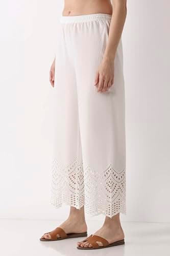 Biba Women White Cotton Straight Palazzos_L 3