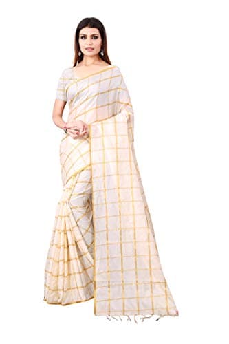 Leriya Fashion Cotton Silk Linenbanarasi silk sarees latest design 2022 For Women saree under 300 sari free size with blouse piece (White)