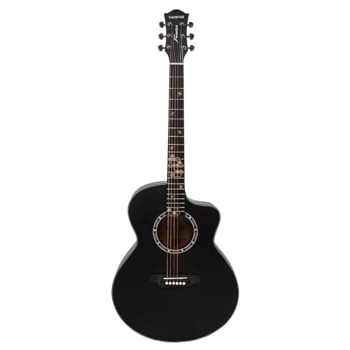 Kadence FR77BK Frontier 40" Acoustic Guitar | Grand Auditorium Cutaway | Special Fret Inlays | Spruce Wood | Comes with Bag | Includes Learning Course | Black 2