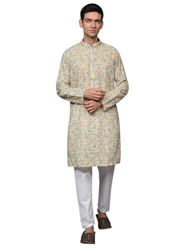 Exotic India Chikankari Embroidered and Sequins work Pure Cotton Kurta with Pajama | Ethnic Design Kurta Pajama Set for Men Multicolor