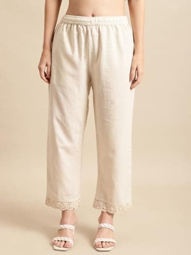 Pistaa's Women's Cotton Solid Regular Fit Palazzos (42, Natural) 2