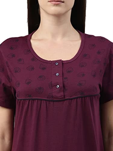 KRYPTIC Womens Burgundy Printed Pure Cotton Maxi Nightdress(Burgundy-L) 5