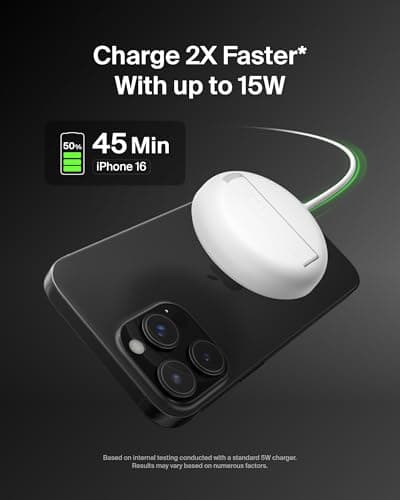 Belkin Qi2 Magnetic Wireless Charging Pad 15W with Pop-Up Stand | MagSafe-Compatible Qi2 Certified Wireless Charger for iPhone 16, 15, 14, 13, Samsung Galaxy S25, S24, AirPods | White 3