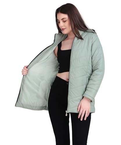 Brazo Women’s Winter Hooded Puffer Jacket with Warm Padding & Zipper Pockets (IN, Alpha, M, Regular, Pista) 4