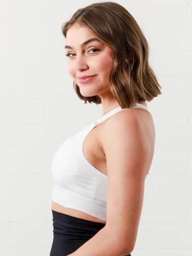 Fabluk Women Polyester Spandex High Impact Front Zip Sports Bra Fitness Criss Cross Back Crop Tops Tank Gym Yoga Workout, Size: M-5XL (in, Alpha, 3XL, 805-White) 4