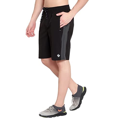 John Ally Gym Shorts for Men | Quick Dry Lightweight Sports Shorts with Zipper Pockets | Regular Fit - Jet Black, L