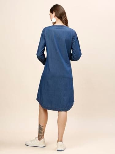 MomToBe Women's Denim Maternity Dress with Zippers for Nursing Pre and Post Pregnancy (Yale Blue ; XX-Large) 4