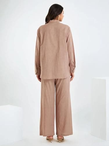 Amazon Brand - Anarva Women's Co-ord Set | Stylish Matching Top and Bottom Set | Loose-Fit Full-Sleeve Top with a Relaxed Silhouette (dusty-rose-gold-set-2xl-re) 3