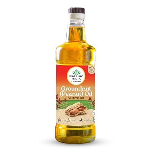 Organic India Groundnut (Peanut) Oil, 1000ml | Cold Pressed Unrefined Organic Oil with Natural Flavour | Certified Organic and Lab Tested on 250+ Parameters | Perfect for Daily Cooking | Natural Aroma
