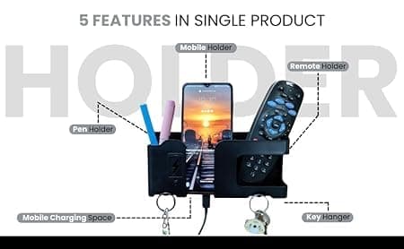 VENJA Wall Mounted Mobile Holder Storage Case for Remote | Multi-Functional Storage Holder | Bedside Fixed Rack | Bedroom, Office Accessories | Smart Stand Gadget | Multicolor 3
