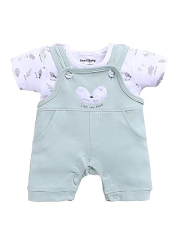Smart Baby Dungaree Set for Baby Boy And Girls | Cotton Romper with T-Shirt | Soft & Breathable Fabric | I Am New Here Print | Snap Button Closure for Easy Diaper Change (Pink, 0-3 Months)
