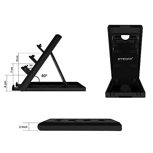 STRIFF Smartphone Stand, Tabletop, Foldable, Mobile Phone Stand, Tablet Stand, Smartphone Holder, Adjustable Height, Anti-Slip, Lightweight, Compact, Portrait and Horizontal, Easy to Carry(Black) 5