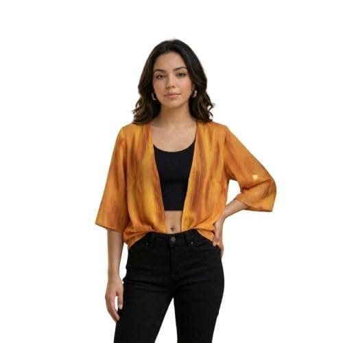DRESSITUDE Women’s Orange Striped Kimono Shrug | Open Front Cardigan | Casual Summer Layer Shurg | Boho Beachwear Cover-Up-2XL