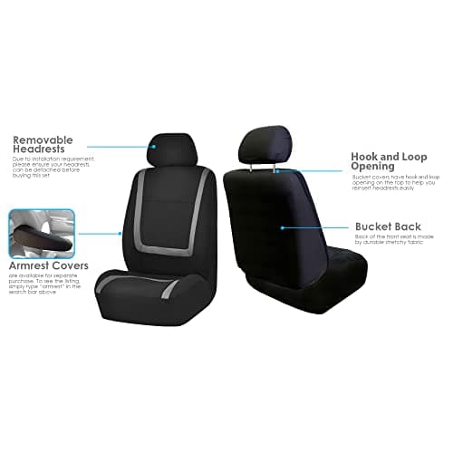 FH Group FB32102 Unique Flat Cloth Seat Covers, Gray/Black- Fit Most Car, Truck, SUV, or Van - with Gift 3