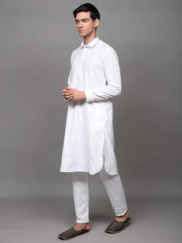 Exotic India Men's Pure Cotton Pathani Kurta Pajama Set with Side Pockets | Ethnic Wear Kurta Pant Combo Set for Wedding 3