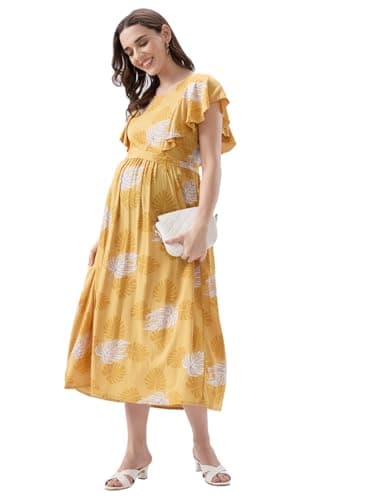 AV2 Women Maternity Feeding Dress Yellow Large 5176 3