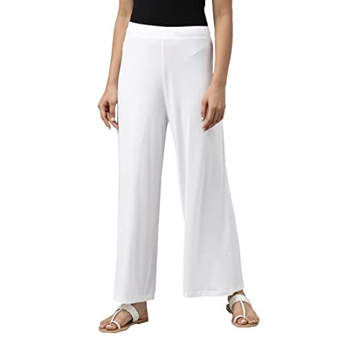 Go Colors Soft Viscose Knit Palazzo Full Length for Women| Breathable, Mid Rise, White_LPZ1_White_3XL