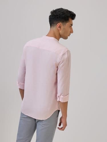 Raymond Men Regular Fit Chambray Pattern Cotton Linen Blend Mandarin Collar Full Sleeve Casual Shirt (Size: 42)-RCSM01923-R4 4