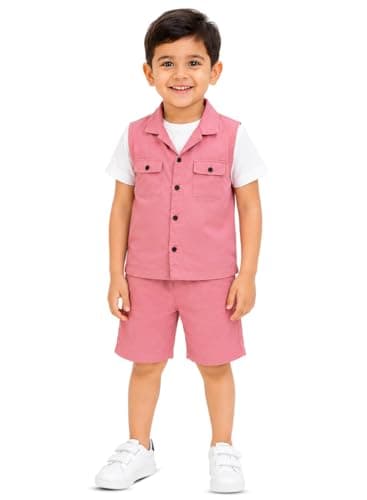 3BROS Kids Cotton Shirt Shorts Set for Boys Kids Clothing/Boys Clothing Set (Party/Festive) Wear (Pink, 2-3 Years)