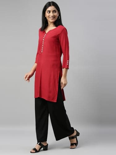 Go Colors Solid Viscose Basic Palazzo for Women | Mid Rise, Side Pockets, Black_LPZ7_Black_M 3