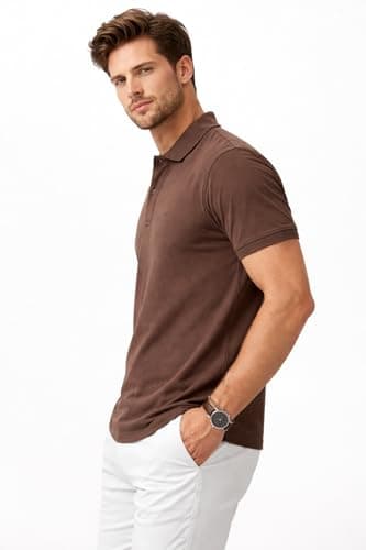 SPORTKING Mentor Men’s Solid Polo T-Shirt | Half Sleeve Regular Fit Cotton Blend Polo with Classic Collar & Button Placket | Casual Wear | Coffee | L 3