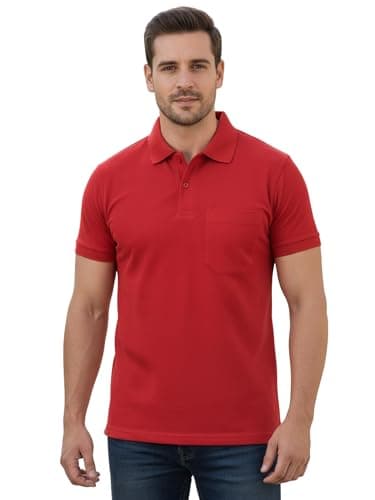 SMAN Men's Polo T-Shirt Regular Fit Half Sleeves with Pocket and Bottom Neck Collar for Casual and Daily Use. (XX-Large, RED)