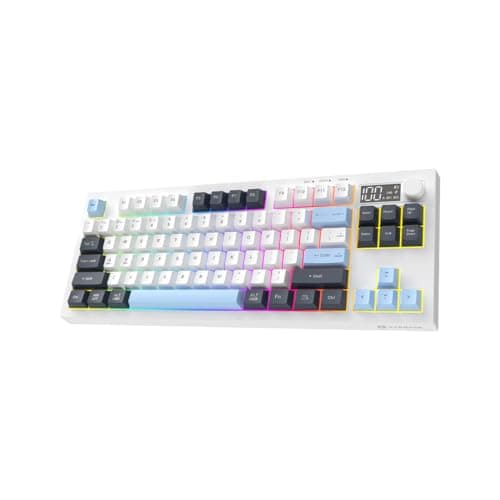KARNAGE by EVM Visage RGB Backlit Wireless Gaming Keyboard [84 Keys] Triple Mode BT 5.0, 2.4GHz & USB-C | Semi- Mechanical | Volume Knob & Display | 2000mAh | Win & Mac | 2 Year Warranty | White Blue