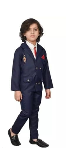 Akshita Trading Boys Festive & Party, Wedding, Formal Blazer, Shirt and Trouser Set (7-8 Years, Navy Blue) 2