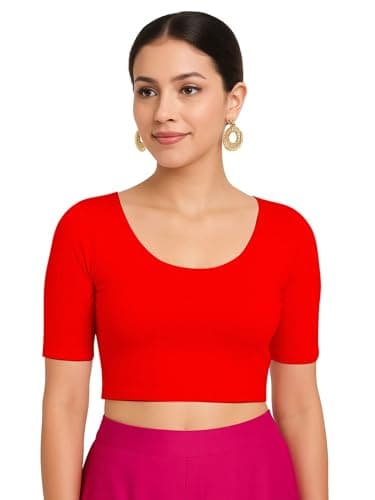 THE BLAZZE Women’s Stylish Ribbed Elbow Sleeve Lycra Stretchable Readymade Crop Tank Top Cami Blouse for Girls VB19 1303 4XL RED
